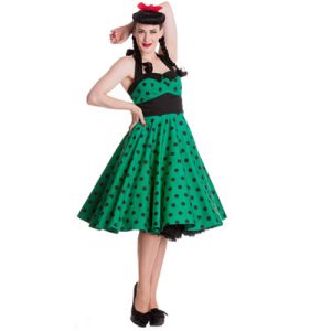 Adelaide – Vestido pin up verde a lunares