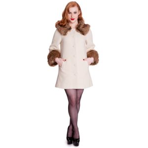 Faustine – Abrigo vintage en color crema con cuello y mangas de pelito
