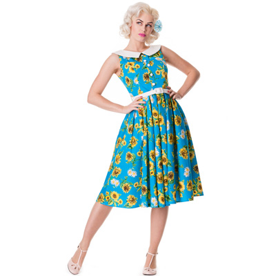 Sunrise – Vestido estilo década de los 50 azul con estampado - Imagen 2
