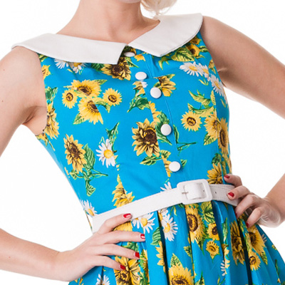 Sunrise – Vestido estilo década de los 50 azul con estampado - Imagen 3
