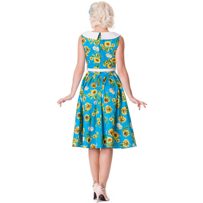 Sunrise – Vestido estilo década de los 50 azul con estampado - Imagen 4