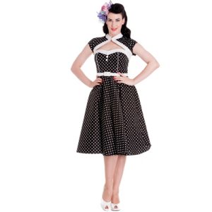 Melanie – Vestido vintage negro con lunares blancos