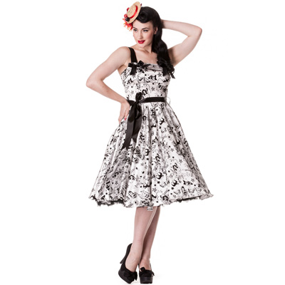 Tattoo Flock – Vestido rockabilly blanco con adornos negros - Imagen 2