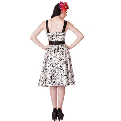 Tattoo Flock – Vestido rockabilly blanco con adornos negros - Imagen 3