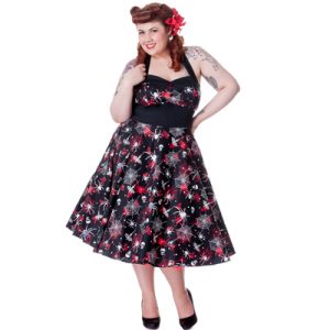 Seth PLUS – Vestido negro con calaveras en tallas grande
