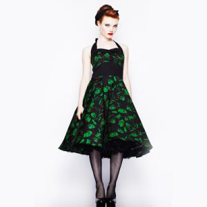 Freddy – Vestido negro estampado en verde y rojo