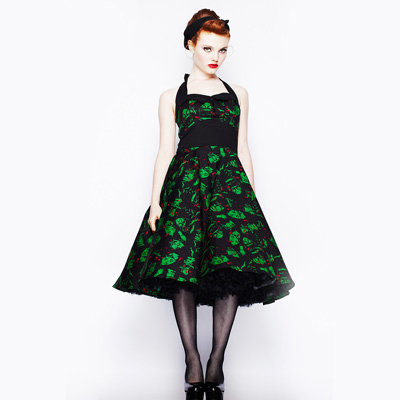 Freddy – Vestido negro estampado en verde y rojo - Imagen 2