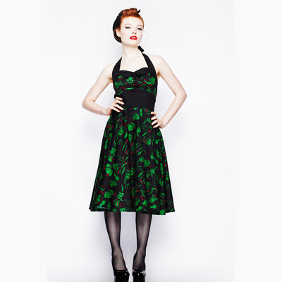 Freddy – Vestido negro estampado en verde y rojo - Imagen 4