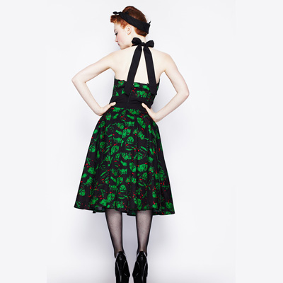 Freddy – Vestido negro estampado en verde y rojo - Imagen 3