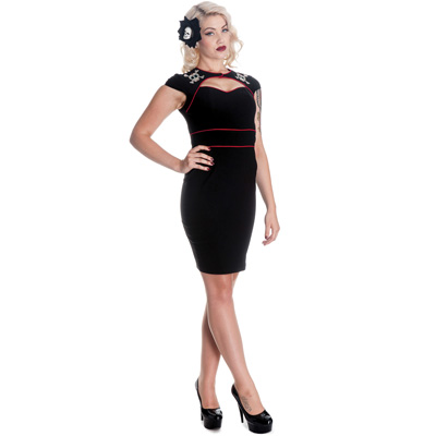 Sugar Skull – Vestido negro ajustado con calaveras bordadas