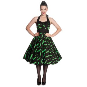 Bat – Vestido negro con murciélagos verdes