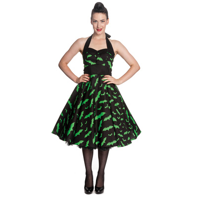 Bat – Vestido negro con murciélagos verdes