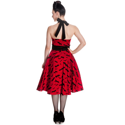Bat – Vestido rojo con murciélagos negros estilo rockabilly - Imagen 4
