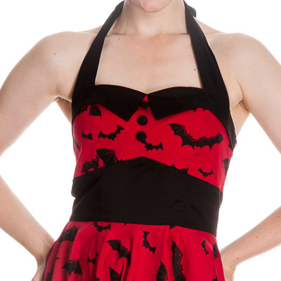 Bat – Vestido rojo con murciélagos negros estilo rockabilly - Imagen 5