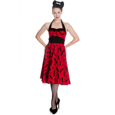Bat – Vestido rojo con murciélagos negros estilo rockabilly - Imagen 6