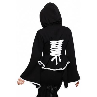 Hoodie – kimono sudadera en negro con encaje en blanco - Imagen 3