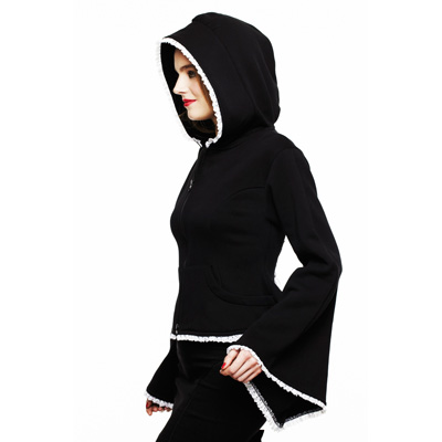 Hoodie – kimono sudadera en negro con encaje en blanco - Imagen 4