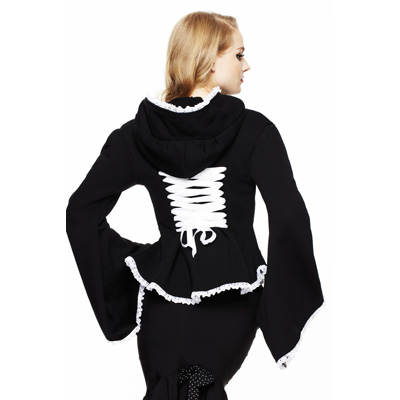Hoodie – kimono sudadera en negro con encaje en blanco - Imagen 5