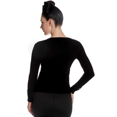 Doomed – Cardigan negro con bordados verdes de esqueleto - Imagen 5