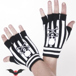 Freddie Skull – Guantes sin dedos con rayas blancas y negras