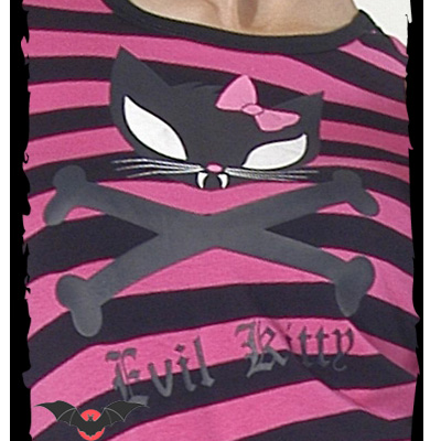 Catboness, my sweet – Camiseta alternativa de manga larga a rayas - Imagen 3