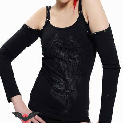 Demonic – Camiseta gótica con diablesa impresa y manguitos - Imagen 3