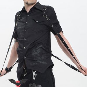 Obscure – Camisa gótica de manga corta con adornos metálicos