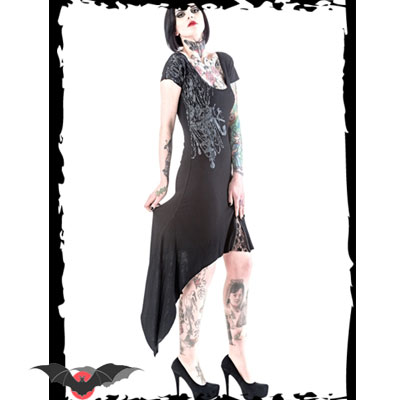Deadly Sue – Vestido asimétrico con estampado en gris oscuro - Imagen 2
