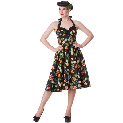 Sassy Tropical Black – Vestido estampado tropical