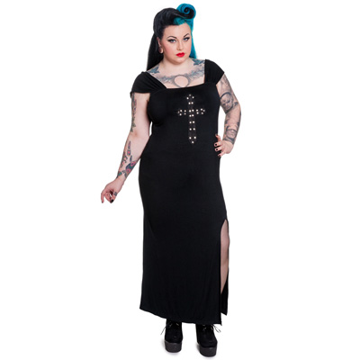 Crucifix PLUS – Vestido gótico largo en tallas grandes