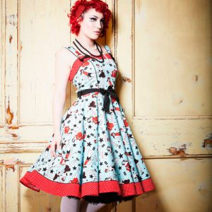 Dixie 50s – Vestido lolita pin up en azul estampado