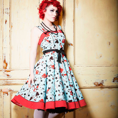 Dixie 50s – Vestido lolita pin up en azul estampado