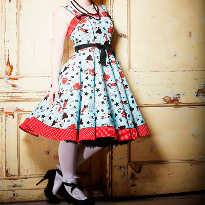 Dixie 50s – Vestido lolita pin up en azul estampado - Imagen 3