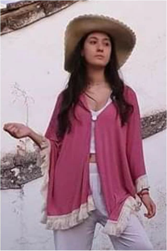 Poncho abierto mujer con flecos - Imagen 2