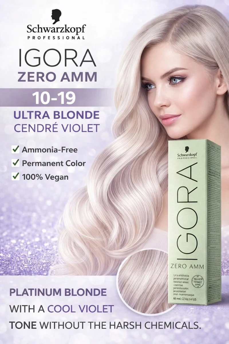 IGORA ROYAL ZERO AMM 10-19 Ultra Louro Cendré Violeta - Imagen 3