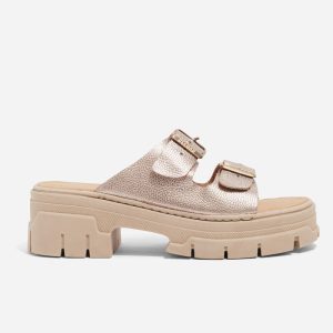 Sandalias Abierta Cuero con Doble Correa