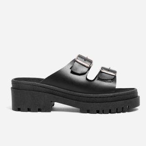 Sandalias Abierta Cuero con Doble Hebilla