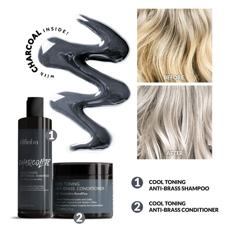 DIFIABA Charcolite Cool Toning Anti-Brass Conditioner with Restorative BondPlex – 250 ml Acondicionador matizador para neutralizar tonos cálidos y cuidar el cabello rubio - Imagen 6