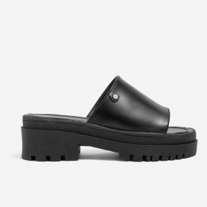 Sandalias Suecos en Cuero Negro Plataforma