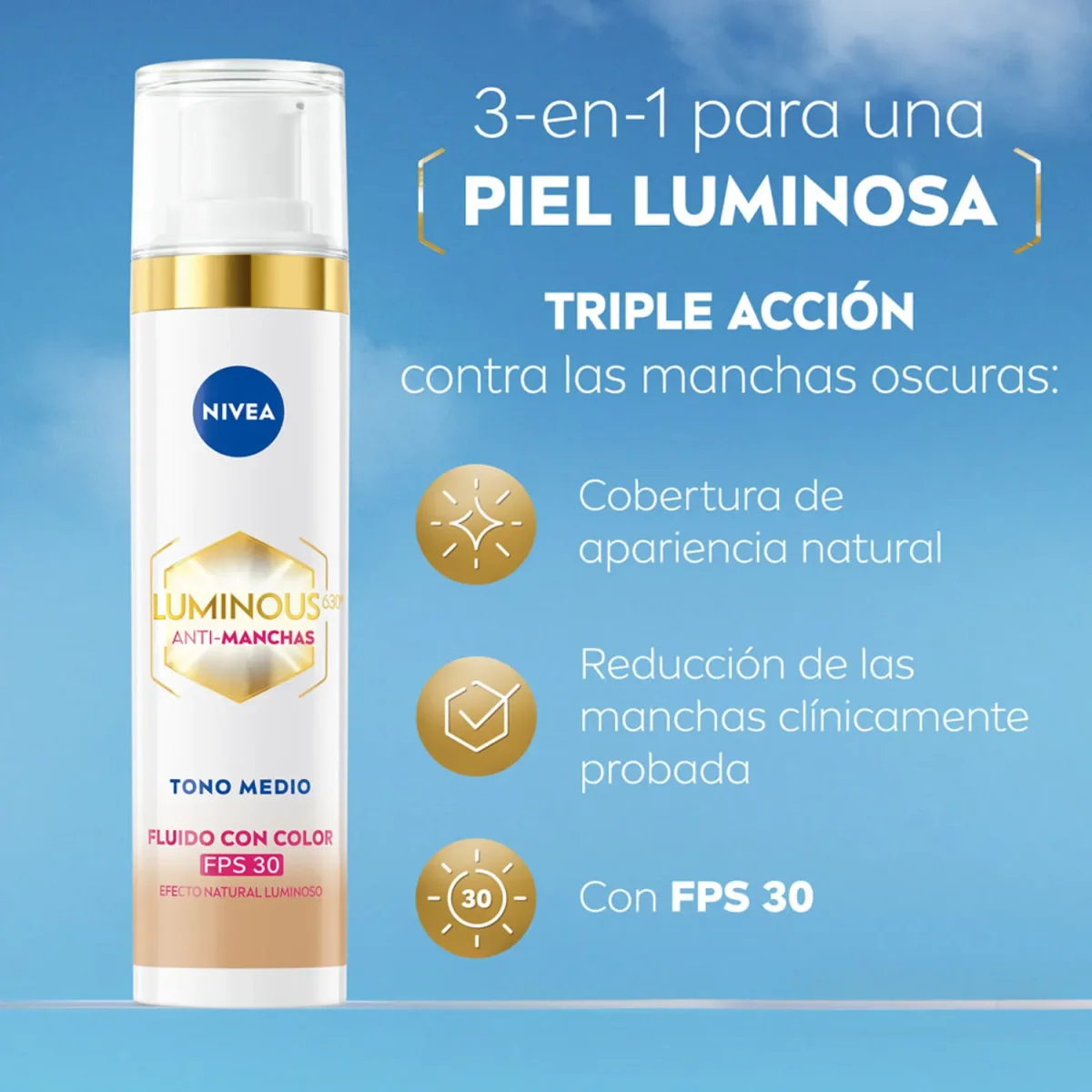 NIVEA Luminous Anti-Manchas Fluido con Color FPS 30 – Tono Claro 40ml - Imagen 3
